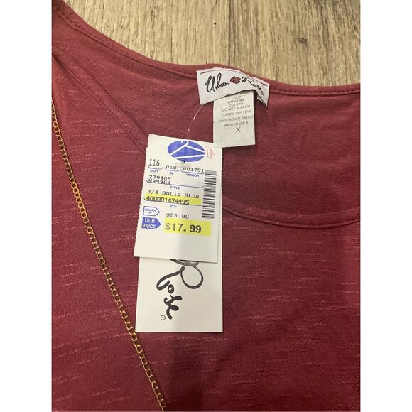 Urban Rose XL Burgundy Tunic Top and Necklace 1X New - Picture 3 of 5